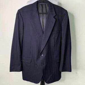 Hickey Freeman Men's Blue Pinstriped 100% Wool 2 Button Blazer Jacket Size 48 L